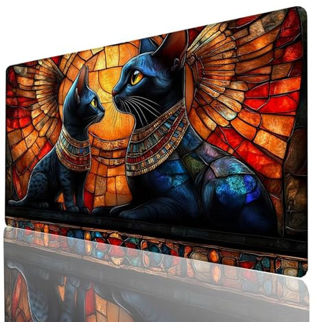 Tapis de Souris XXL 100x40x0.3cm, Grand Tapis Bureau Animal, Bords Cousus Antidérapant et Imperméable, Chat Mouse Pad Compatible Clavier sans Fil et Souris sans Fil, Bureau Gaming Accessoire 3949-GYL