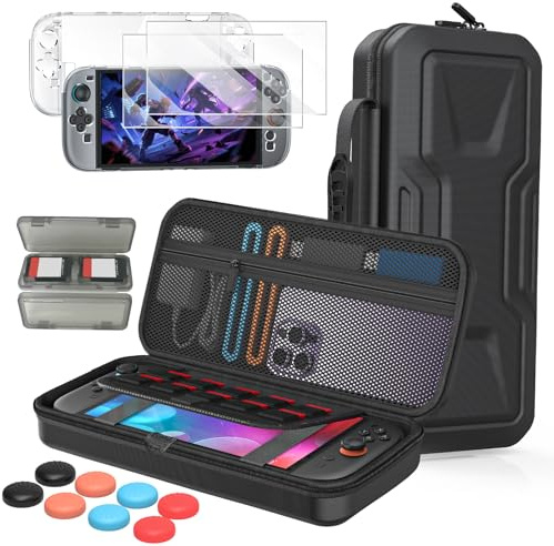 5-en-1 Étui de Protection Kit d'accessoires pour Nintendo Switch 2, Noir | (Non pour Switch 1/OLED) FYOUNG Pochette Transport en EVA, Coque Cristal, 2 Verre Trempé, Capuchon stick, Cartouches de Jeu