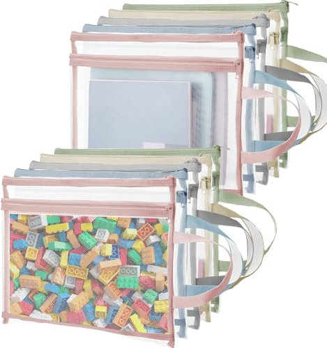 wintfarm 10 Pcs Toy Storage Bags, A4 Double-Layer Mesh Zipper Pouch Bags With Handle, Suitable For Storing Building Blocks, Puzzles, Board Games, Books, Stationery(34 * 25 CM/13.4 * 9.8 IN)