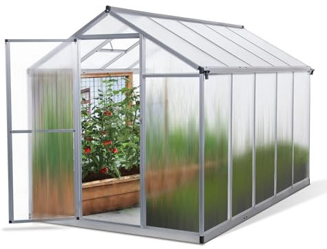 Aluminum Lean To Greenhouse Compact Tomato Garden Shed,Aluminum Garden Greenhouse 5.9 m2 with Foundation 302 x 190 cm 6 mm Panels Versatile for Seed Starting Tomato Growing and Plant House