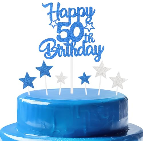 mciskin Royal Blue 50th Birthday Decorations for Men,Personalised Happy 50th Birthday Cupcake Toppers for Cake,Glitter Royal Blue Cake Toppers for Girls Boys Women Men Party Favor Supplies Decor