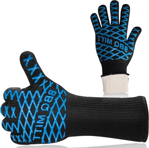 Guanti da cucina professionali resistenti al calore, impugnatura antiscivolo per grigliare, cuocere al forno e friggere, protezione extra lunga, 1 paio, blu