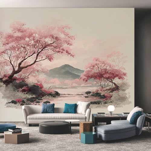 NOGAWA Papier Peint Motif Asiatique, 3D Panoramique Papier Peint Japonais Oriental, Papier Mural Decoratif Pour Salon, Chambre, Tapisserie Murales, Décoration Murale 200x140cm