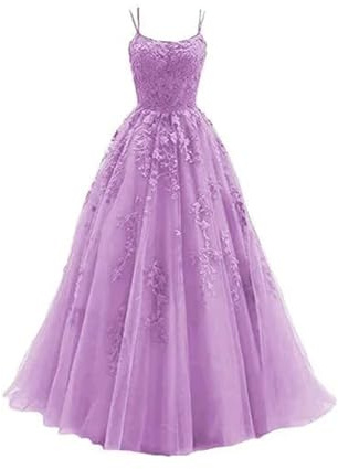 Robe de soirée longue en mousseline de soie et dentelle pour femme, Lilas 14, L