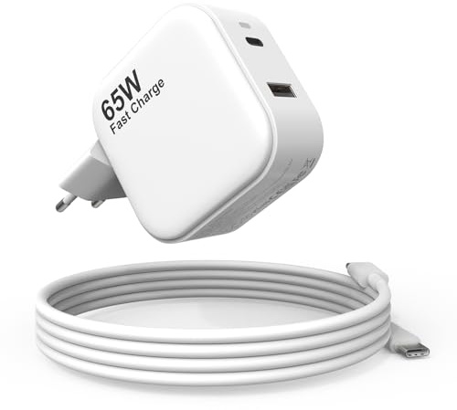 Jippofu Ladegerät USB C 65W Netzteil 2Port PD3.0 Universal Schnellladekabel | für iPhone Macbook Samsung Xiaomi Redmi Poco Huawei Honor OPPO Vivo Lenovo HP Dell Acer Asus Surface Adapter Charger