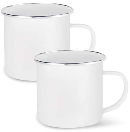 HMCEY 2 Stück Camping Becher Emaille Tasse 350 ML,Kaffeebecher Emaille Edelstahl,Enamel Mug,Trinkbecher Outdoor Metall,Kaffeetassen Mit Henkel,Wanderbecher Mehrweg für Zuhause,Spülmaschinengeeignet