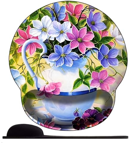 3D Tapis de Souris Ergonomique Gamer avec Repose Poignet, Confort avec Repose- Gaming Mouse Pad pour Bureau et Maison，Thé de l'après-midi aux orchidées