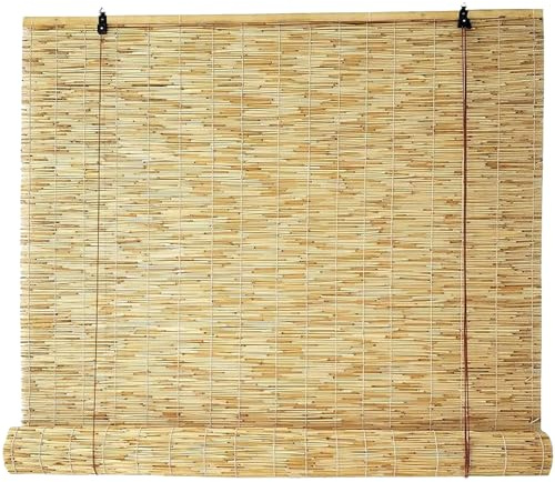 RZUMXOPY Bambusrollo Aussenbereich Wetterfest Retro Schilf Vorhang Raffrollo Jalousine mit Lifter Verdunkelungsrollo für Fenster Balkon Garten Terrasse Breite 40-200cm Höhe 40-300cm