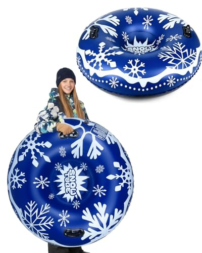 Abahub uppblåsbar släde, Snow Tube däck, släde, däcksläde med handtag för vuxna, dubbelt skydd för vinter, utomhus, sport, 110 x 110 x 30 cm
