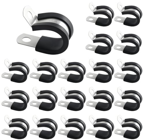 20 Stück Rohrschellen Edelstahl,Gummi Gefüttert Schlauchschelle P-Schelle | 16mm P-Klammern,R Form Kabelschellen,Edelstahl Schlauchschellen Isolierklemme für Kabel,Leitung,Draht,Schlauch