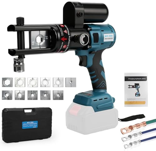 Hydraulisk krimptång kompatibel med Makita 18 V batteri, elektrisk krimptång för koppar 16–300 mm²/aluminium 10–240 mm² kabelskor, kontinuerligt krimpverktyg för kablar och ändhylsor
