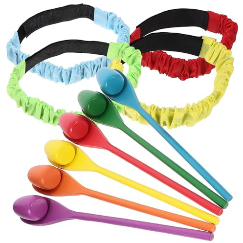 GOOHOCHY Wooden Spoon Egg Relay Game with Foot Straps Balance for Outdoor Parties Kindergarten Activities Sensory Integration and Family Fun Spoon and Egg with Foot Bands