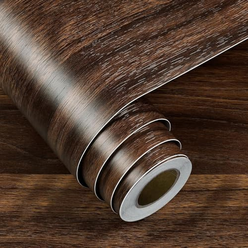 FunStick Papier Peint Cuisine Bois Naturel Noyer Revetement Interieur Armoire Papier Adhesif pour Meuble Panneau Bois Marron Foncé Papiers Peints Autocollant pour Plan de Travail Cuisine Salon 40CMx2M
