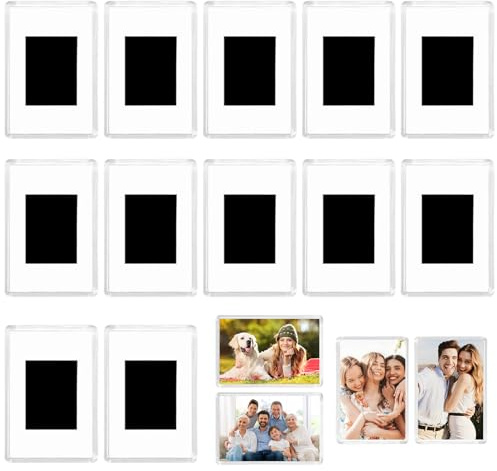 12 Pcs Small Magnetic Photo Frames, Mini Photo Frames for Personalised Fridge Magnets, Mini Picture Frames, Photo Magnets for Fridge, Blank Acrylic Photo Frame for Refrigerator and Family Gifts