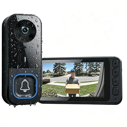 Timbre Inalámbrico con Cámara con Pantalla de 4,5 Pulgadas HD Videoportero Inalámbrico para Exterior, Audio Bidireccional, Visión Nocturna, Ángulo de Visión de 120°, Sin WiFi/App/Suscripción