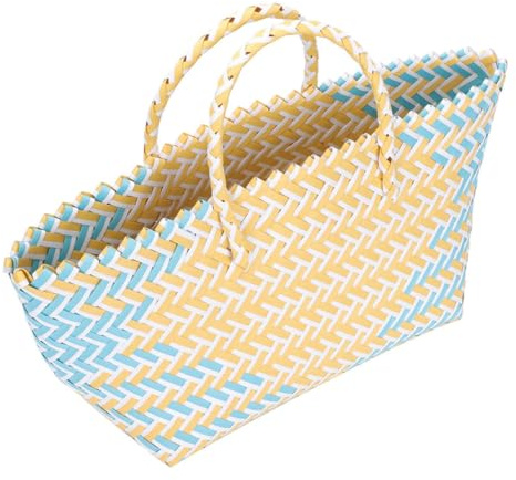 Genérico Cesta de Almacenamiento para Compras y Playa, Bolso de Mimbre Asa para Mujer, Bolso de Hombro Tejido para Uso Urbano y Diario