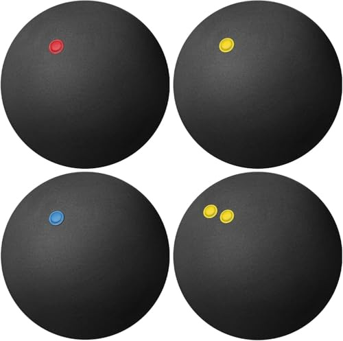Niltracy 4 palline da squash, doppi punti gialli, singoli punti gialli, singolo blu, palla da squash ad alto rimbalzo per principianti e allenamento