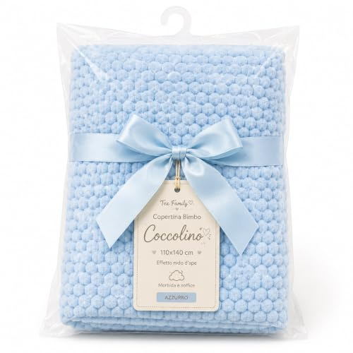 Coperta Bimbo Coccolino in Pile Nido d’Ape 110x140 cm per Lettino - Azzurro