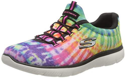Skechers Mujer Summits Looking Groovy Zapatillas, Black & Multi Mesh / White Trim, 38.5 EU