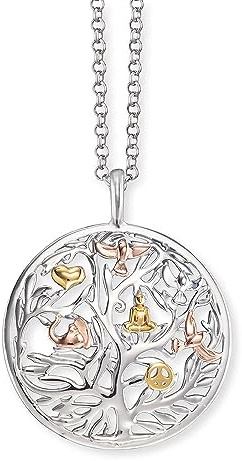 Engelsrufer - Damen Silber Kette Tricolor mit Lebensbaum Anhänger, filigrane Halskette aus 925 Sterlingsilber mit echtsilber Kettenanhänger, Baum des Lebens Silberanhänger