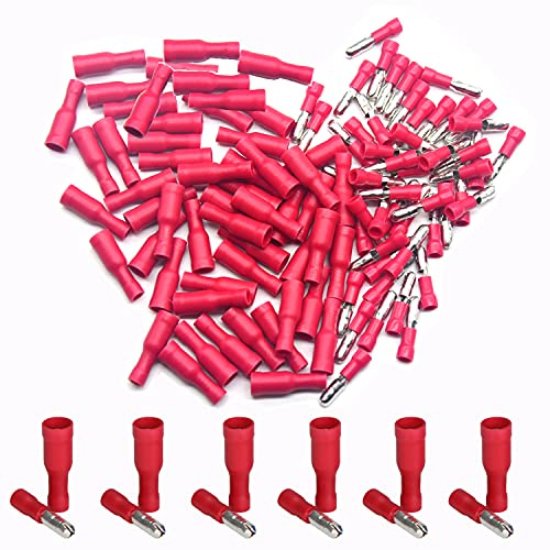 CEEYSEE 100 Pezzi Connettori Elettrici Terminali a Crimpare Connettori per cavi elettrici a Testa a Proiettile – Per Cavi Da 0,5 – 1,5 mm² (Rosso/YPZH)