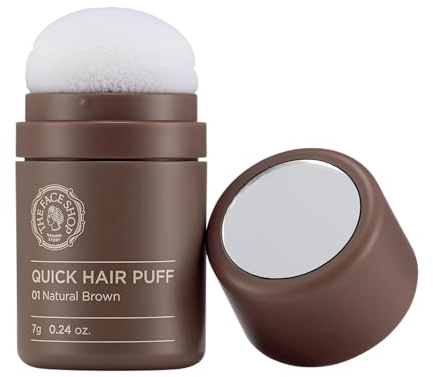 The Face Shop Quick Hair Puff - Natural Brown - Root Touch Up Hair Color, Hairline Powder Conceals Hair Loss, Hair Topper for Women & Men - Hair Fibers for Thinning Hair, Root Cover Up, Gray Concealer