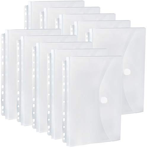 FANWU 10 Pack Expandable Poly Binder Pocket, 3/4-inch Gusset, Letter Size, 11 Holes Punched, Index Dividers Pocket Folders Plastic Envelopes Clear Document Folders for Ring Binder