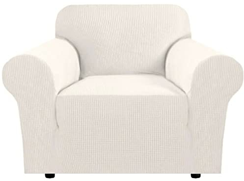 H.VERSAILTEX Armchair Cover Stretching Skid Resistance Couch Cover for Dogs Washable, Thick and Durable Soft High Spandex Jacquard Sofa Covers, Form Fitted Chair Slipcover(Armchair 31-40, Ivory)