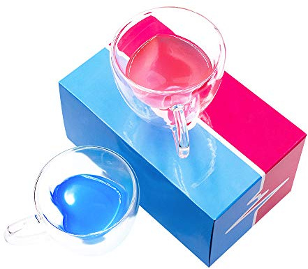 Kookia Heart Shaped Mugs, Double-Walled Glass Coffee Tea Cups (Set of 2, 6 oz), Gifts Package