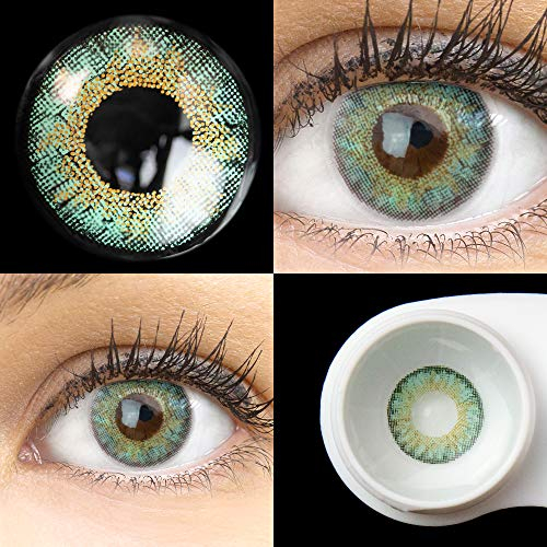 GLAMLENS Lenti a contatto colorate blu Flora Türkis - mensili - con porta lenti a contatto - blu naturali in silicone idrogel - 2 pezzi - DIA 14.50 - senza correzione 0.00 diottrie