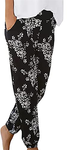 Pantalon Yoga Femmes Fluide Bouffant Pantalon Fluide Femme été Taille Haute Harem Pantalon Sport Femme Bloomers Sarouel Pants D'été Floral Imprimer Élastiquée Taille Yoga Sport Leggings