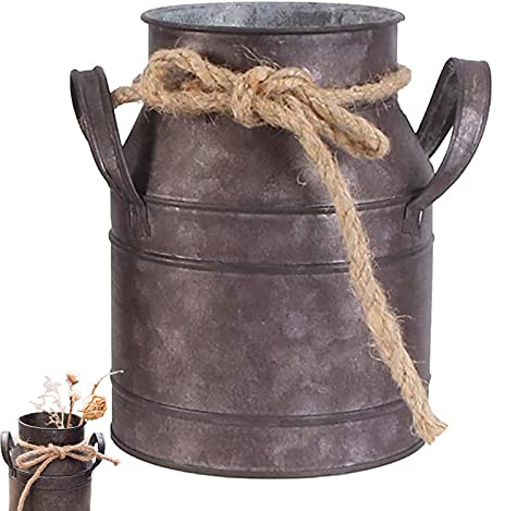 Vasi Vintage Per Il Latte In Ferro - Stile Francese Country Primitivo Secchiello Decorativo Fiori Rustico Squallido Secchio Fattoria 15,5 * 11,5 * 9 Cm, Bronzato
