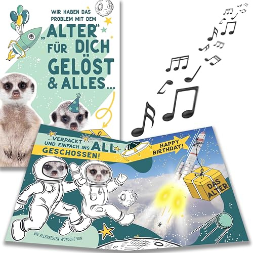 bentino MUSIK Geburtstagskarte Rakete mit LICHTEFFEKT, lustige Glückwunschkarte zum Geburtstag zur Lösung aller Probleme des Alterns