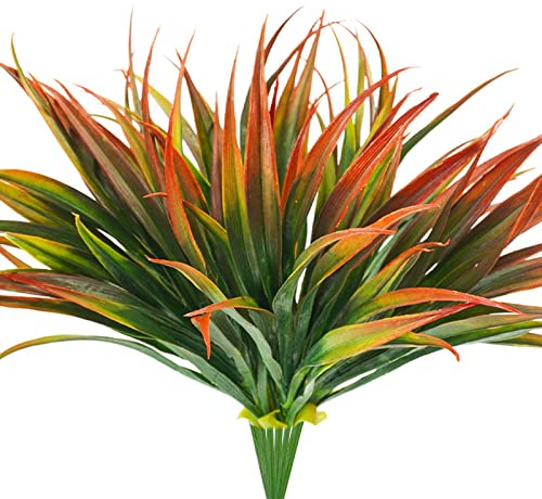 Phliofd Künstliche Gras, künstliche Pflanzen, 43,9 cm, Kunststoffpflanzen, UV-beständig, grünes Gras für Zuhause, Fenster, Garten, Büro, Terrasse, hängender Pflanzgefäß, Weg, Veranda, Dekoration, Rot,
