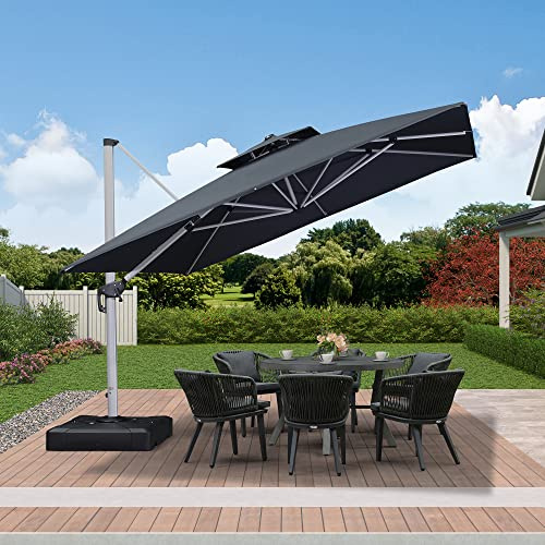 PURPLE LEAF Ombrellone da Giardino 3.3x3.3 m, Ombrelloni in Alluminio di Grande Diametro, Rotazione a 360°, Ombrellone da Esterno, Protezione UV 50+, Adatto per Terrazze, Piscine e Ristoranti, Grigio