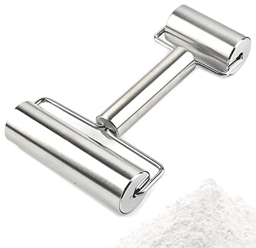 Pastry Pizza Roller, Smooth Non Stick Stainless Steel Rolling Pin Time-Saver Pizza Dough Roller for Home Kitchen Baking Cooking, H Shape Rolling Pins