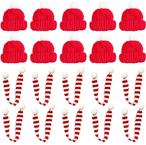 Toyvian 20stücke Miniatur Weihnachtsmütze Und Schal Teilig Für DIY Weihnachtsdeko Flaschen Und Tischschmuck Klassisches Design Für Festliche Anlässe Rot-weiß