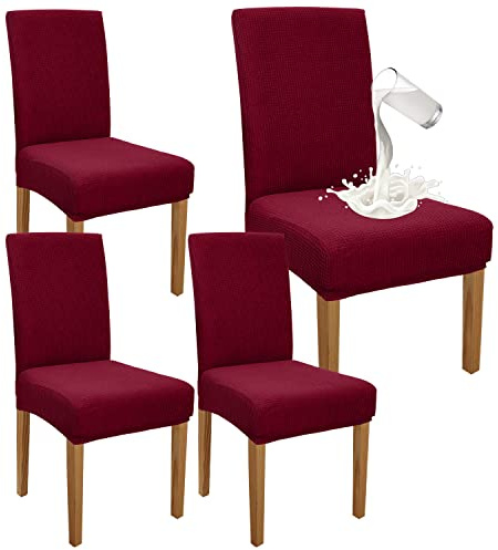 Granbest Stuhlhussen, Bezüge für Esszimmerstühle, wasserabweisend, hochwertig, elastisch, für Stühle mit hoher Rückenlehne, waschbar, abnehmbar, für Bankett, Küche, Party, Hotel, Weinrot, 4 Stück