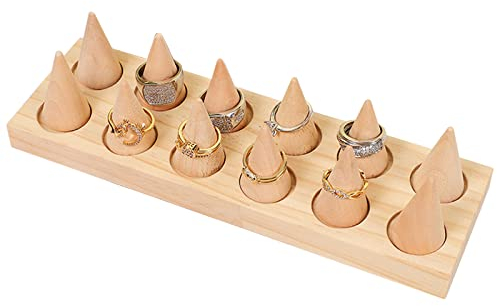 LIUCONGBD Hölzerner Ring-Display-Ständer - 12-Finger-Kegel-Ring-Halter, Juwelen-Display-Halter Schaukasten für Mädchen und Frauen - Schmuck Organizer DIY Kunsthandwerk