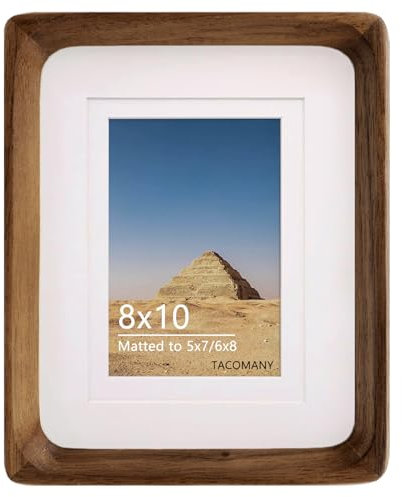 Natural Wood Photo Frames Inspired Tabletop Picture Frame with Mat, Vertical or Horizontal Display (Walnut, 8x10 matted to 5x7/6x8)