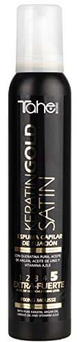 Tahe Botanic Espuma de fijación para el cabello Satin Keratin Gold para cabello seco o dañado, 200 ml (Fijación 5)