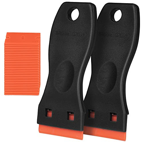 Ainiv Plastic Scraper Set, 2PCS Scraper Tool with 30PCS Plastic Blades, Multi-funtional Cleaning Scrapers for Removing Stickers, Labels, Caulk, Adhesive, Paint Removal - Black