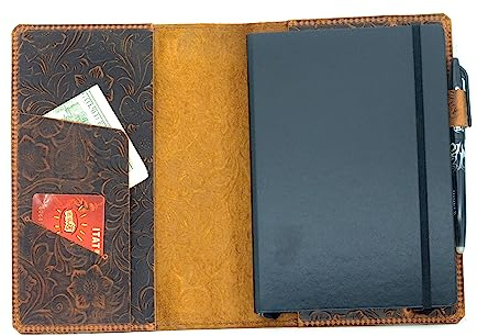 JJNUSA Ledereinband, kompatibel mit Leuchtturm1917 Composition B5, 17,8 x 25,4 cm, Notizbuch, Reisetagebuch, Used-Look, nachfüllbar, Blumenmuster, Braun