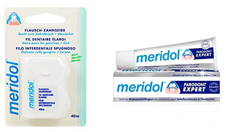 meridol Flausch-Zahnseide Mint gewachst 40 m, 1 St. Zahnseide & Zahnpasta Parodont Expert, 1 x 75 ml - Zahncreme wirkt antibakteriell und unterstützt so den natürlichen Heilungsprozess des Zahnfleisc