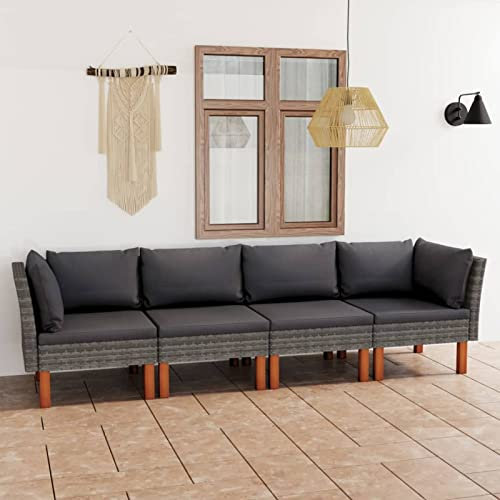 Yolola Gartenlounge Rattan 4 Sitzer Gartensofa Gartenmöbel Rattan Set Balkonmöbel Sofa mit Kissen Balkonlounge Outdoor Ecklounge Gartensofa Lounge Set Balkon Loungemöbel Sofa Balkonmöbel