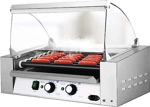 Machine à Hot Dog Machine À Rouleaux À Hot-Dog avec 7 Rouleaux Antiadhésifs, Bac D'égouttage Amovible en Acier Inoxydable Et Capot en Verre, for Grille À Rouleaux À Hot-Dog Domestique Commerciale