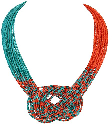 Bocar Collana multistrato con perline e nodo a bavaglino, da donna, Acrilico, Nessuna pietra preziosa (NK-10316-Teal+Orange)