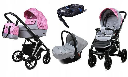 BabyLux® Kinderwagen Set 4 in 1 - Marlux Magnetic - incl. Babywanne, Buggy Sportsitz, Auto-Babyschale, ISOFIX-Basisstation - Autositz - Kinderwagenset - Kombikinderwagen mit Wickeltasche usw.