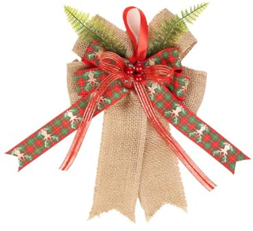 Whakano Weihnachtsschleifen Geschenk Sackleinen Band,Hängende Weihnachtsbaum Schleifenband Deko,für Weihnachtsdekoration,Weihnachtszubehör,Rot Karierter Elch,15X23cm