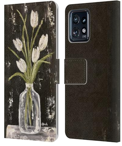 Head Case Designs Officially Licensed Haley Bush White Tulips In Glass Jar Floral Painting Leather Book Wallet Case Cover Compatible With Motorola Moto Edge 40 Pro